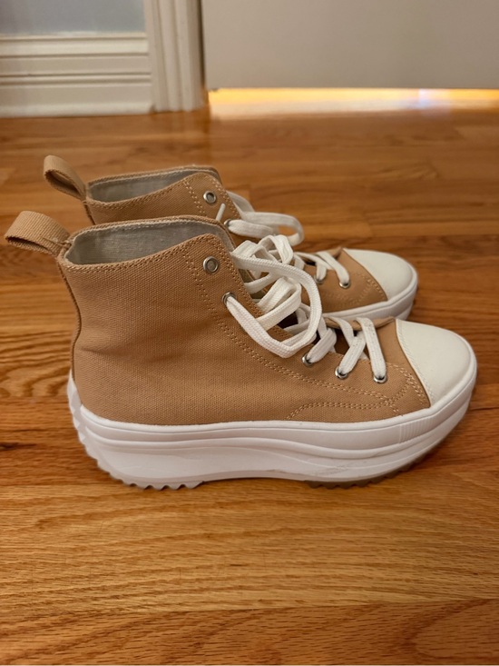 Converse Shoes - Converse Tan Canvas High-Top Platform Sneakers with White Accents